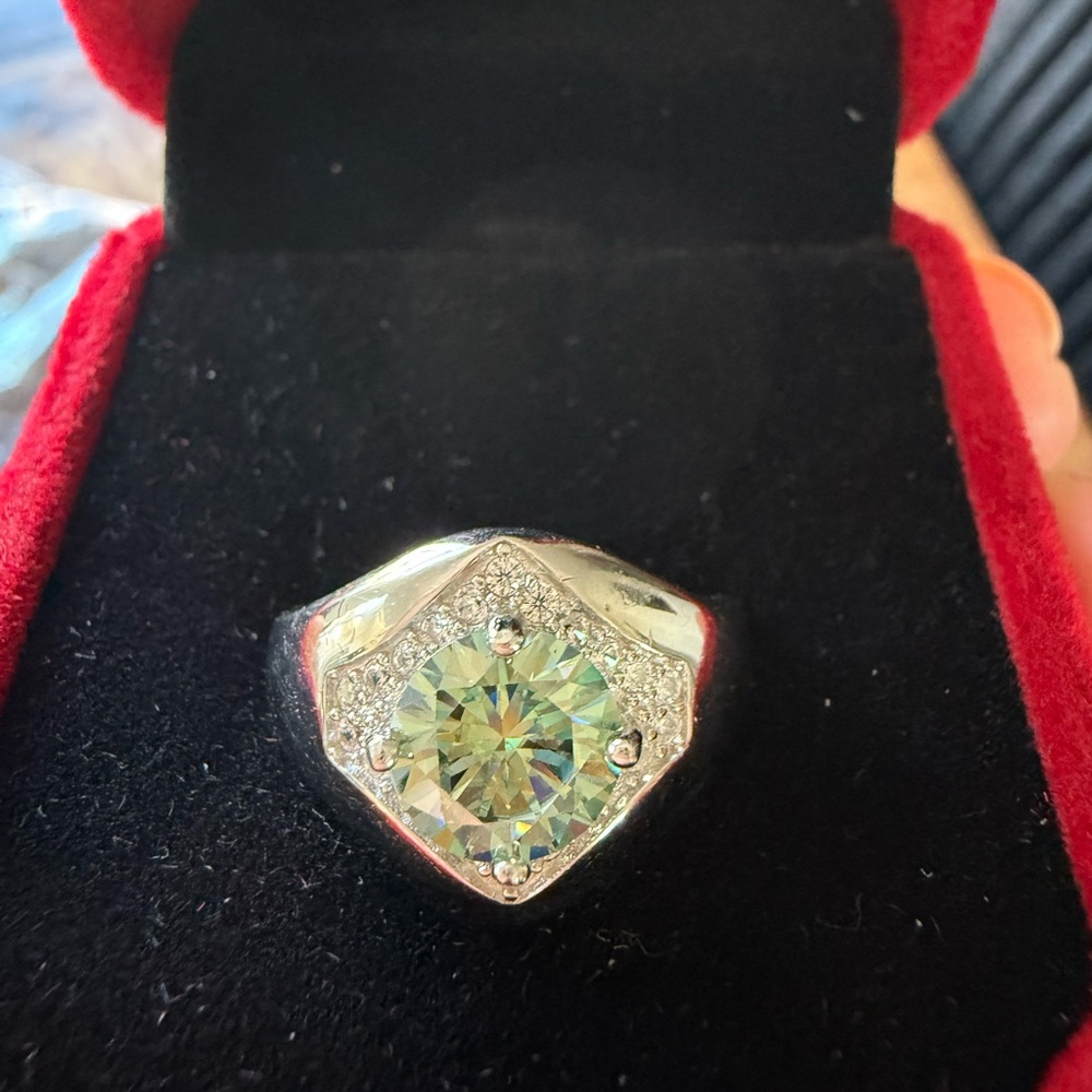 New 2 Carat Fancy Blue-Green Moissanite Ring